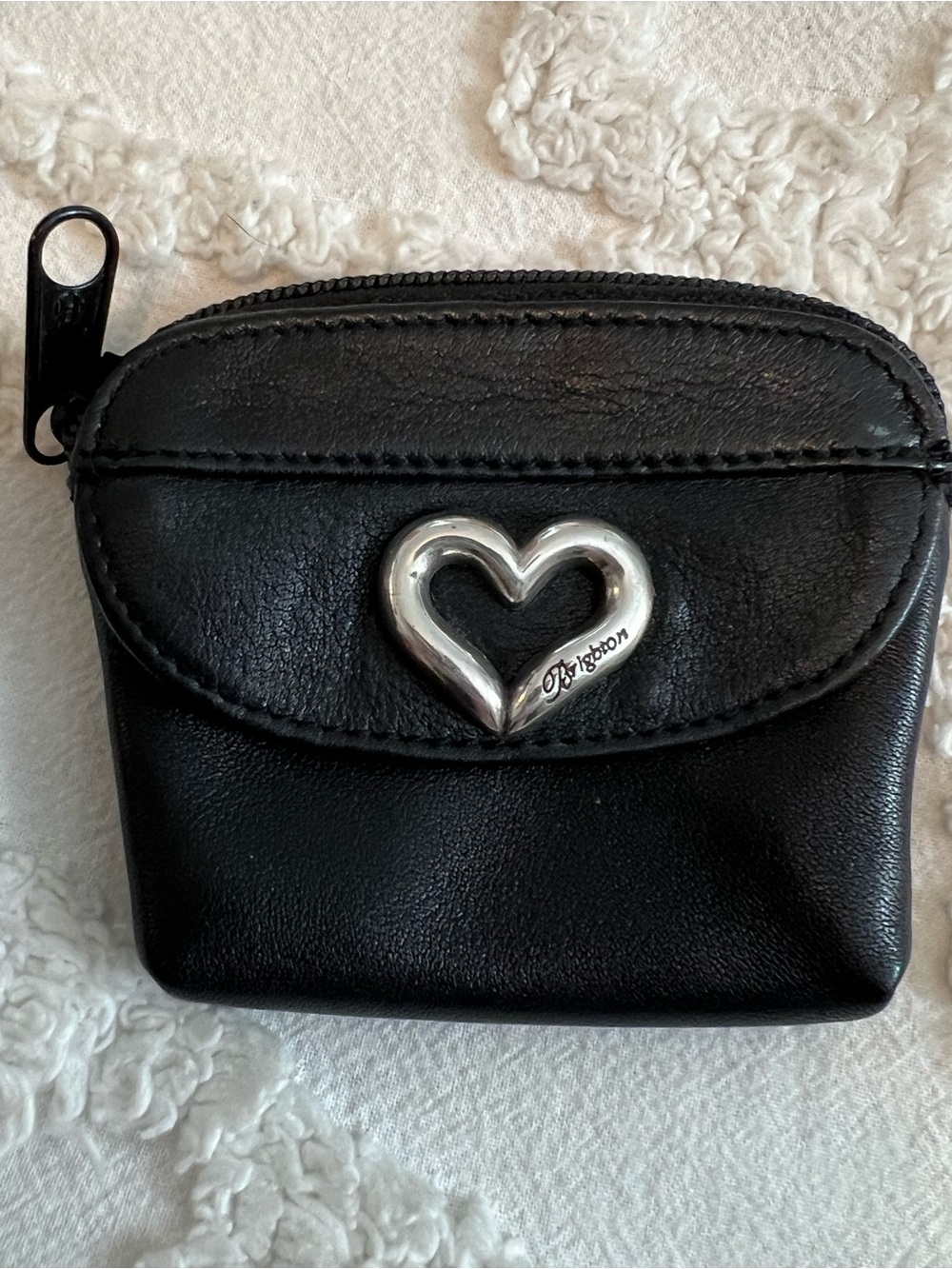 Brighton Black Leather Heart Coin Pouch with Silver Accent